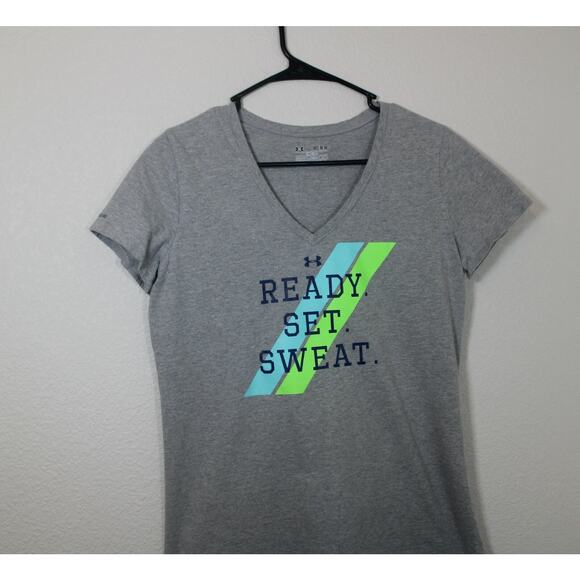 UNDER ARMOUR Women's Athletic Gray, Cotton T-Shirt, Medium, Ready Set Sweat - Picture 3 of 9